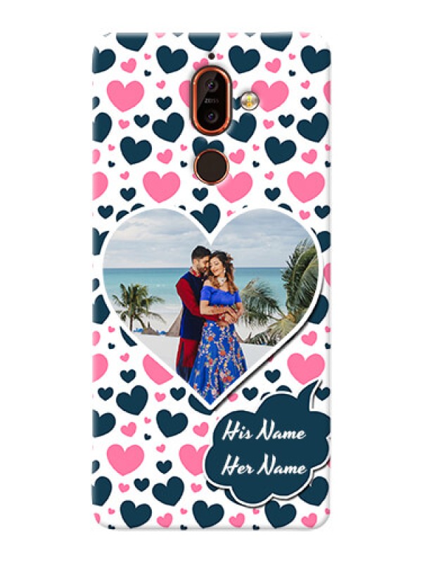 Custom Nokia 7 Plus Mobile Covers Online: Pink & Blue Heart Design