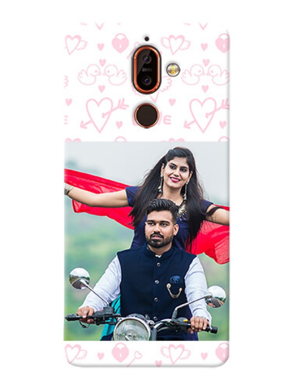 Custom Nokia 7 Plus personalized phone covers: Pink Flying Heart Design