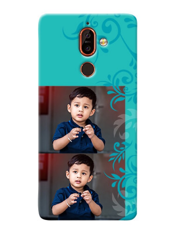 Custom Nokia 7 Plus Mobile Cases with Photo and Green Floral Design 