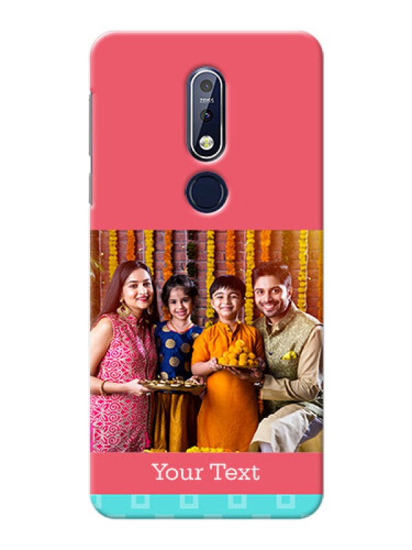 Custom Nokia 7.1 Mobile Back Covers: Peach & Blue Color Design