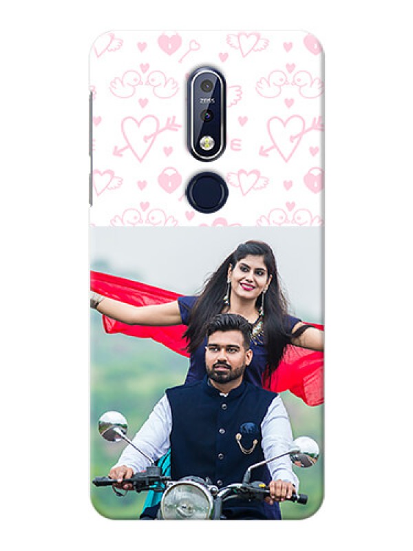 Custom Nokia 7.1 personalized phone covers: Pink Flying Heart Design