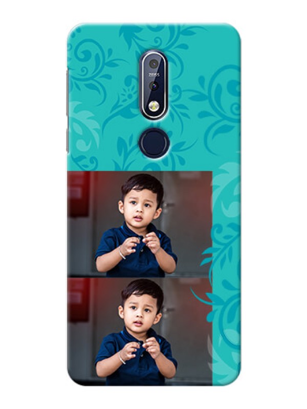Custom Nokia 7.1 Mobile Cases with Photo and Green Floral Design 