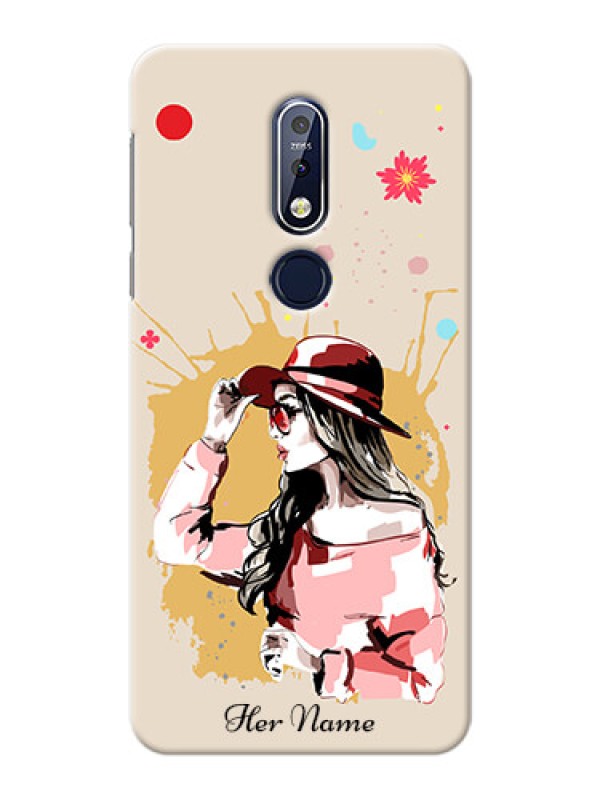 Custom Nokia 7.1 Back Covers: Women with pink hat Design