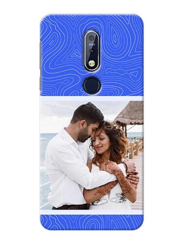 Custom Nokia 7.1 Mobile Back Covers: Curved line art with blue and white Design