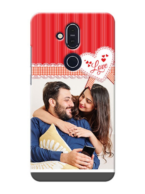 Custom Nokia 8.1 phone cases online: Red Love Pattern Design