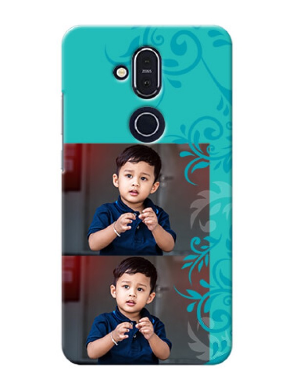 Custom Nokia 8.1 Mobile Cases with Photo and Green Floral Design 