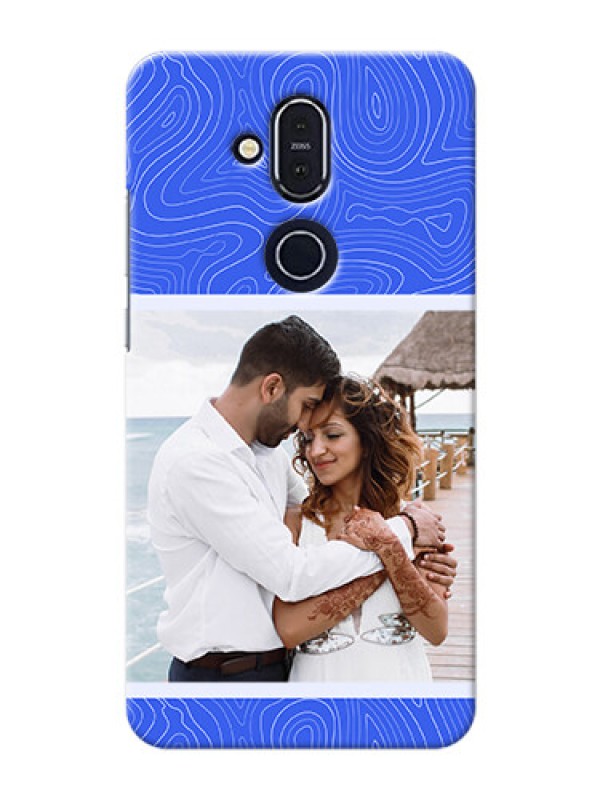 Custom Nokia 8.1 Mobile Back Covers: Curved line art with blue and white Design