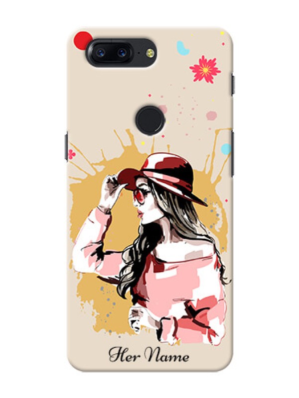 Custom OnePlus 5T Back Covers: Women with pink hat Design