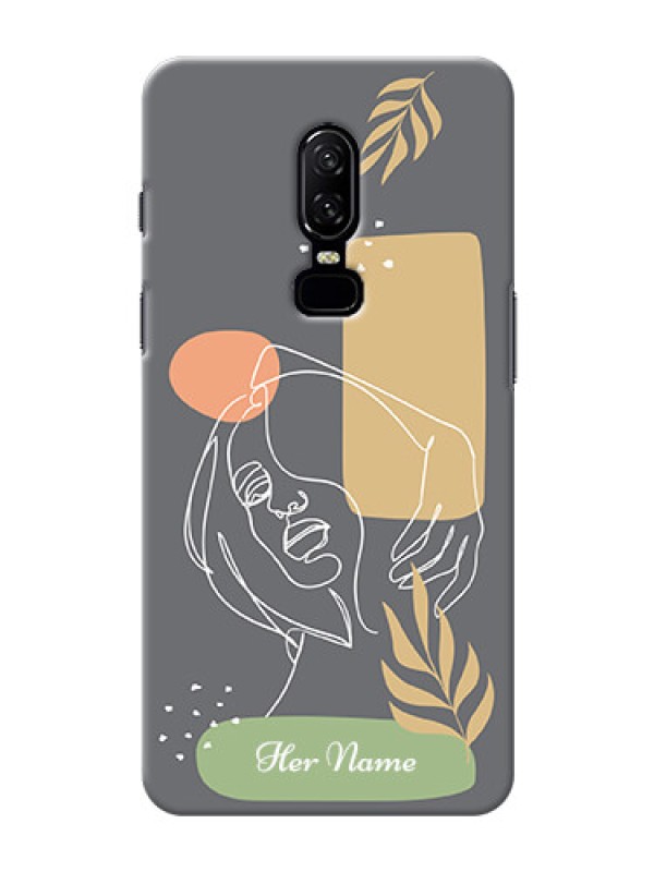 Custom OnePlus 6 Phone Back Covers: Gazing Woman line art Design