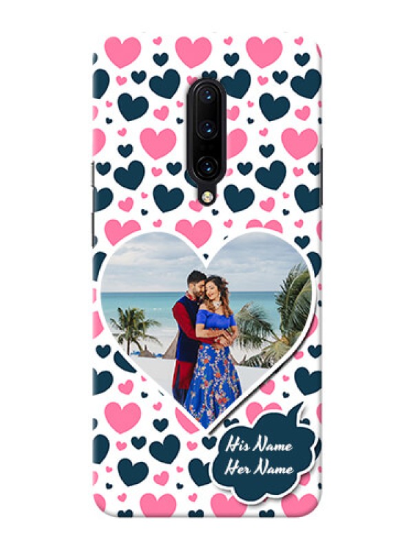 Custom OnePlus 7 Pro Mobile Covers Online: Pink & Blue Heart Design