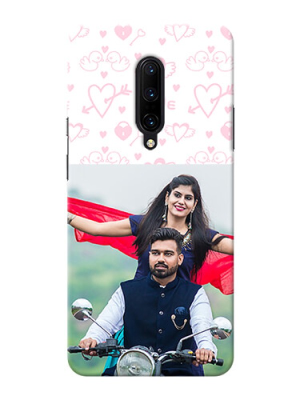 Custom OnePlus 7 Pro personalized phone covers: Pink Flying Heart Design
