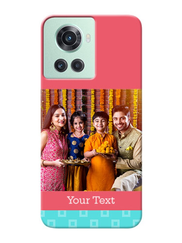 Custom OnePlus 10R 5G Mobile Back Covers: Peach & Blue Color Design