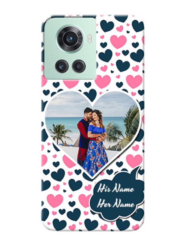 Custom OnePlus 10R 5G Mobile Covers Online: Pink & Blue Heart Design