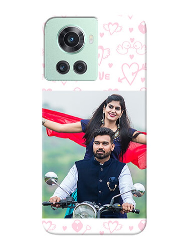 Custom OnePlus 10R 5G personalized phone covers: Pink Flying Heart Design