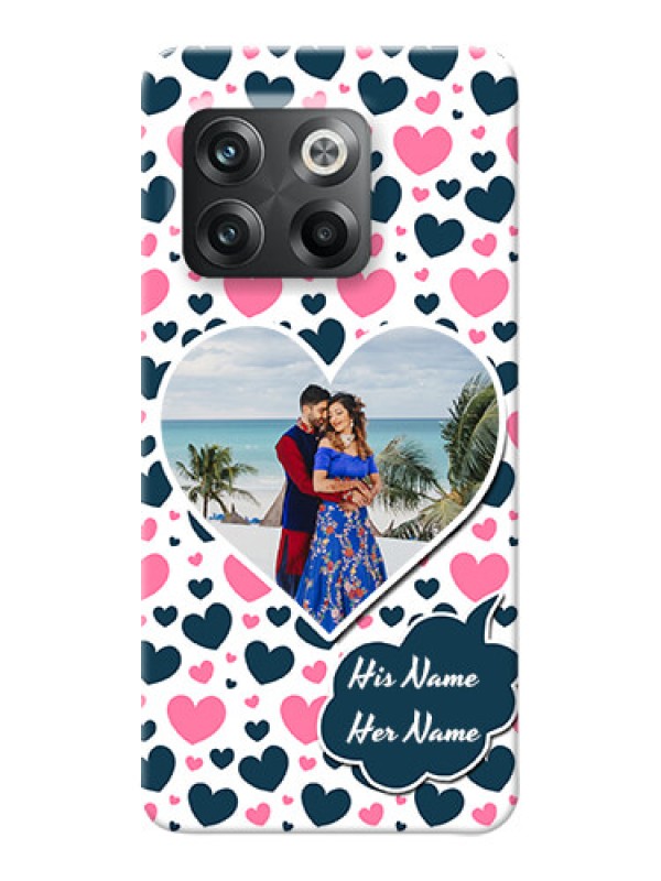 Custom OnePlus 10T 5G Mobile Covers Online: Pink & Blue Heart Design