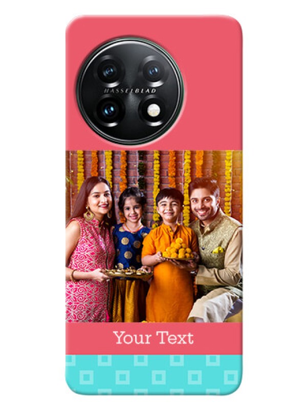 Custom OnePlus 11 5G Mobile Back Covers: Peach & Blue Color Design