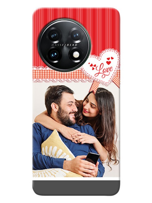 Custom OnePlus 11 5G phone cases online: Red Love Pattern Design