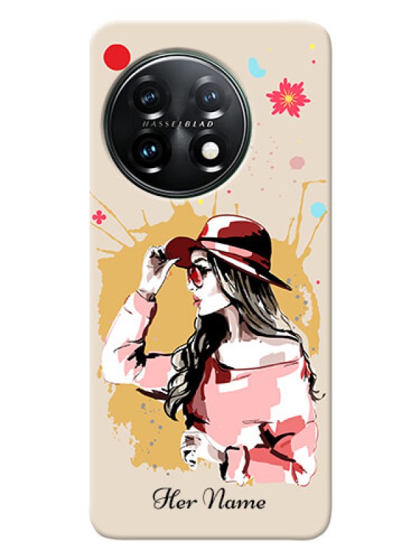 Custom OnePlus 11 5G Back Covers: Women with pink hat Design