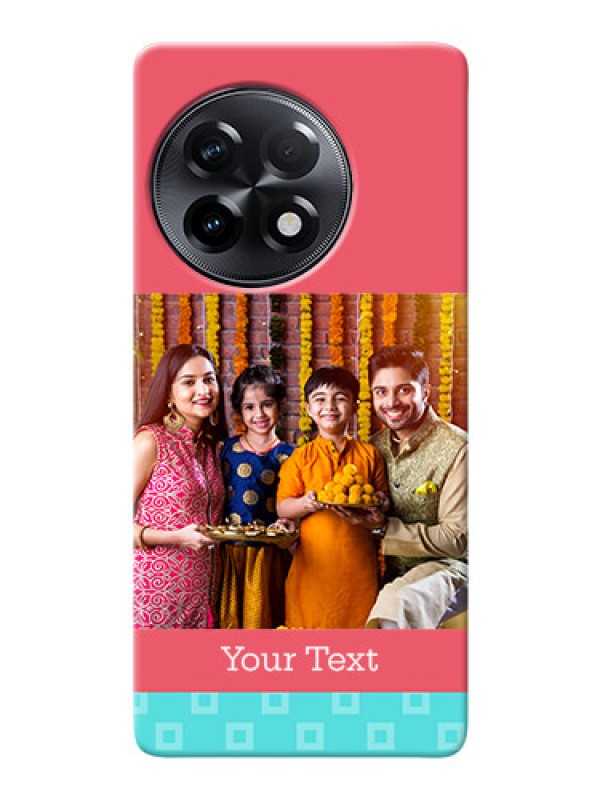 Custom OnePlus 11R 5G Mobile Back Covers: Peach & Blue Color Design