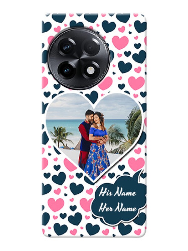 Custom OnePlus 11R 5G Mobile Covers Online: Pink & Blue Heart Design
