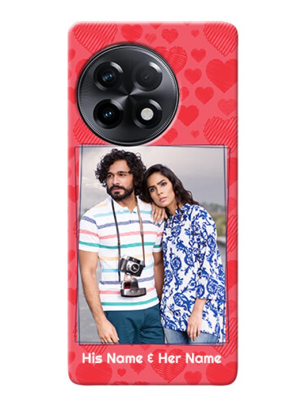 Custom OnePlus 11R 5G Mobile Back Covers: with Red Heart Symbols Design