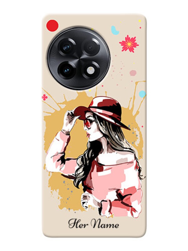 Custom OnePlus 11R 5G Back Covers: Women with pink hat Design