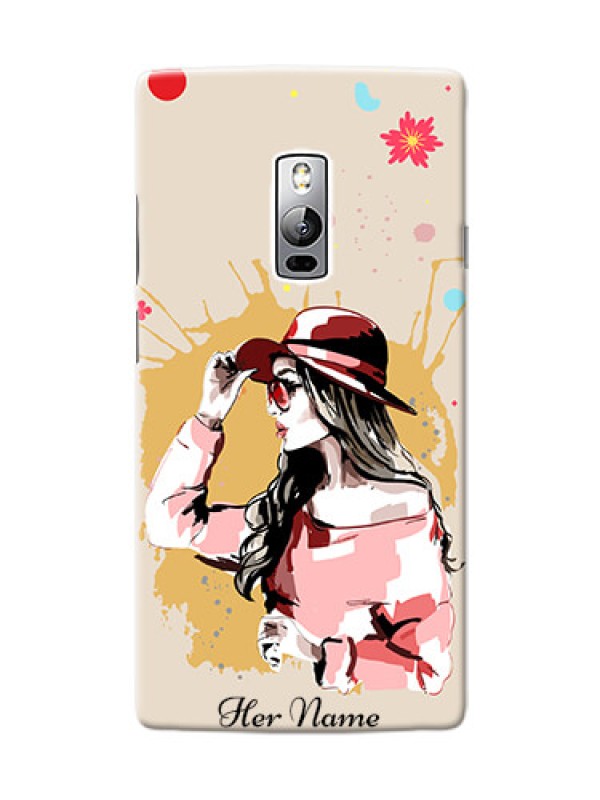 Custom OnePlus 2 Back Covers: Women with pink hat Design