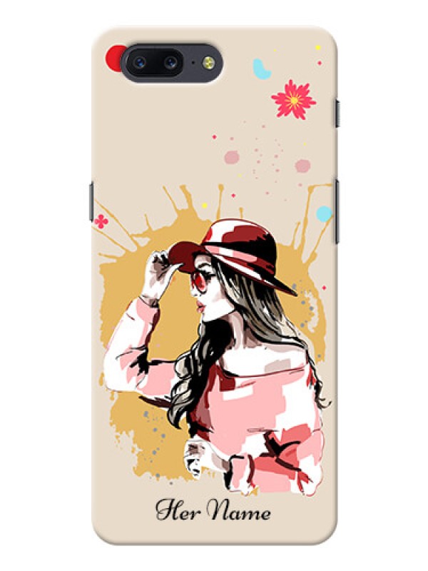 Custom OnePlus 5 Back Covers: Women with pink hat Design