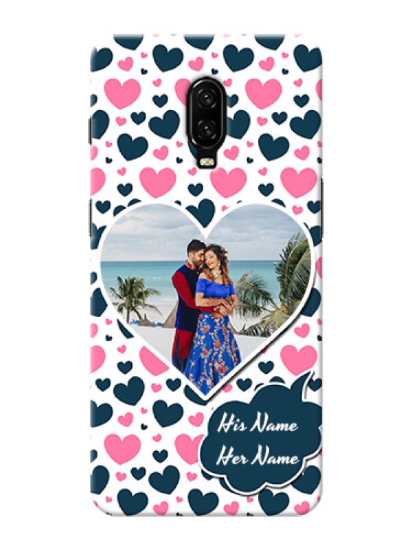 Custom Oneplus 6T Mobile Covers Online: Pink & Blue Heart Design