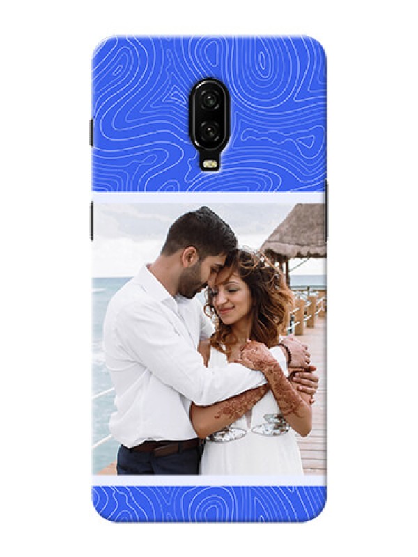Custom OnePlus 6T Mobile Back Covers: Curved line art with blue and white Design