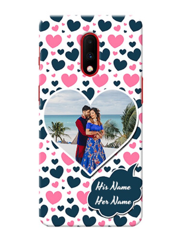 Custom Oneplus 7 Mobile Covers Online: Pink & Blue Heart Design