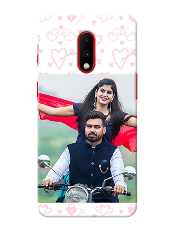Custom Oneplus 7 personalized phone covers: Pink Flying Heart Design
