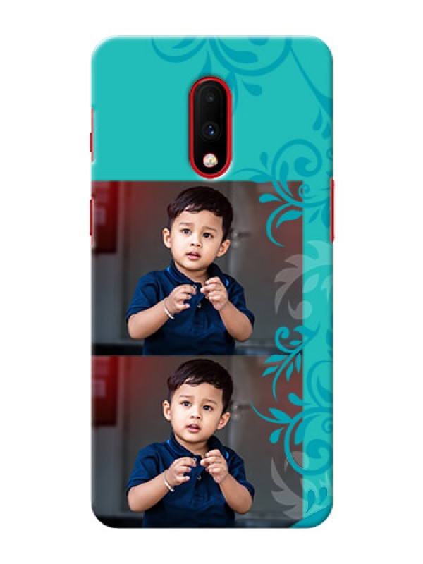 Custom Oneplus 7 Mobile Cases with Photo and Green Floral Design 