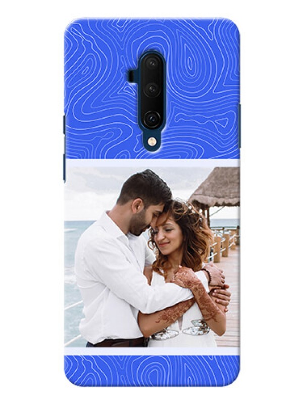 Custom OnePlus 7T Pro Mobile Back Covers: Curved line art with blue and white Design