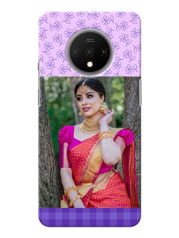 Custom Oneplus 7T Mobile Cases: Purple Floral Design