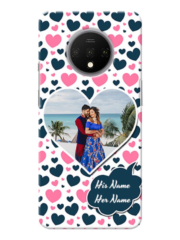 Custom Oneplus 7T Mobile Covers Online: Pink & Blue Heart Design