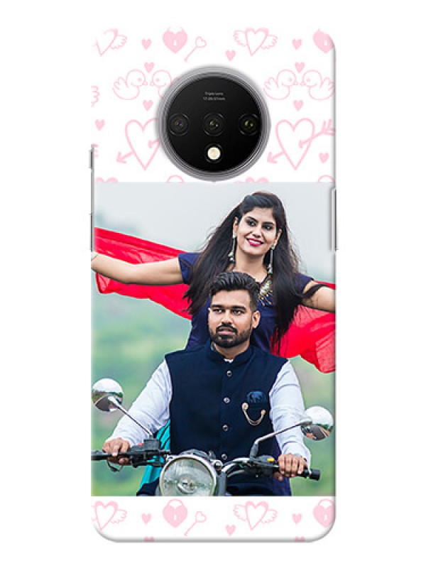 Custom Oneplus 7T personalized phone covers: Pink Flying Heart Design