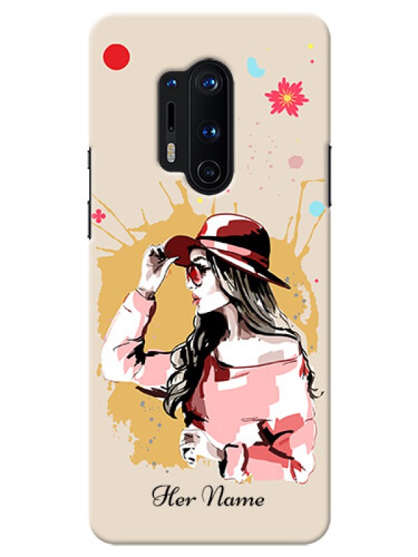 Custom OnePlus 8 Pro Back Covers: Women with pink hat Design
