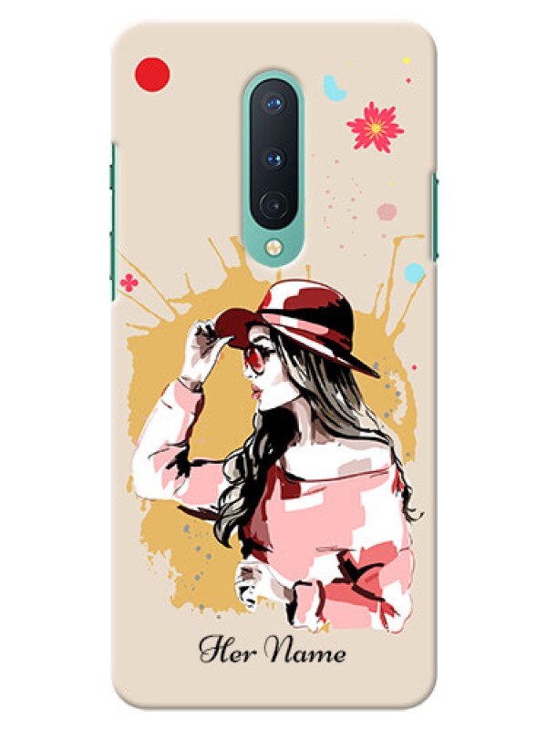 Custom OnePlus 8 Back Covers: Women with pink hat Design