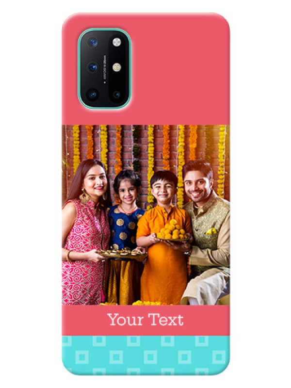 Custom OnePlus 8T Mobile Back Covers: Peach & Blue Color Design