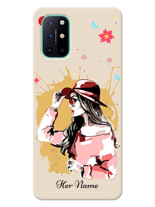 Custom OnePlus 8T Back Covers: Women with pink hat Design