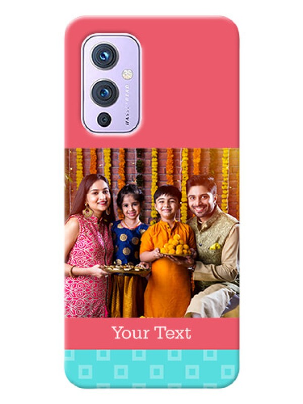 Custom OnePlus 9 5G Mobile Back Covers: Peach & Blue Color Design