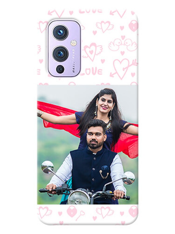 Custom OnePlus 9 5G personalized phone covers: Pink Flying Heart Design