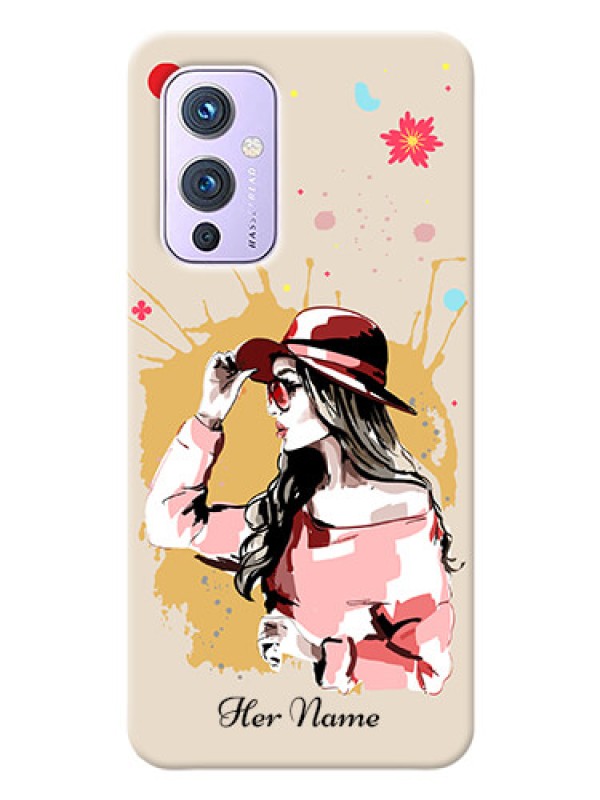 Custom OnePlus 9 5G Back Covers: Women with pink hat Design