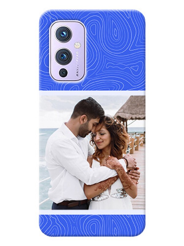Custom OnePlus 9 5G Mobile Back Covers: Curved line art with blue and white Design