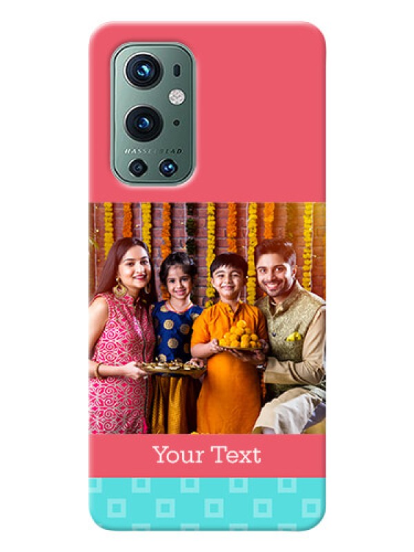 Custom OnePlus 9 Pro 5G Mobile Back Covers: Peach & Blue Color Design