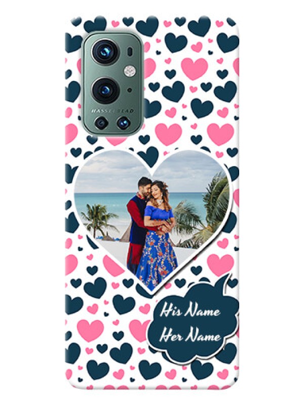 Custom OnePlus 9 Pro 5G Mobile Covers Online: Pink & Blue Heart Design