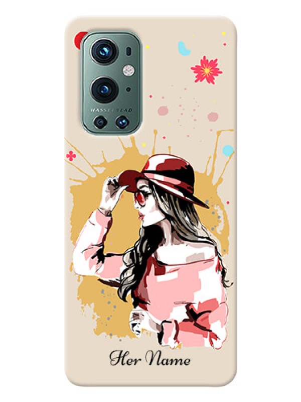 Custom OnePlus 9 Pro 5G Back Covers: Women with pink hat Design