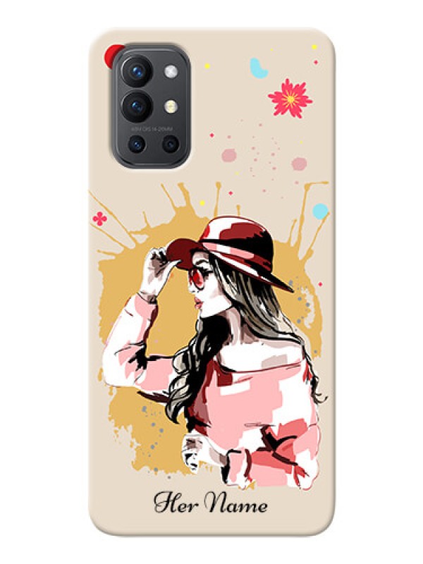 Custom OnePlus 9R 5G Back Covers: Women with pink hat Design