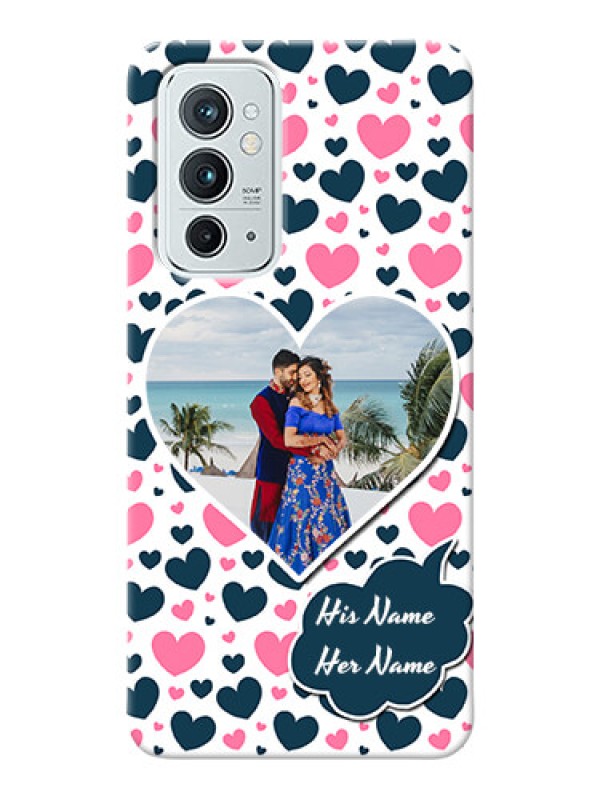 Custom OnePlus 9RT 5G Mobile Covers Online: Pink & Blue Heart Design